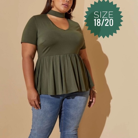 Ashley Stewart Tops - Plus ASHLEY STEWART Deep Green Cutout Peplum Knit Top 18/20